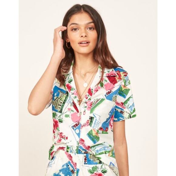 Reformation White Oahu Italy Postcard Travel Button Down Shirt Size Small - Picture 1 of 7